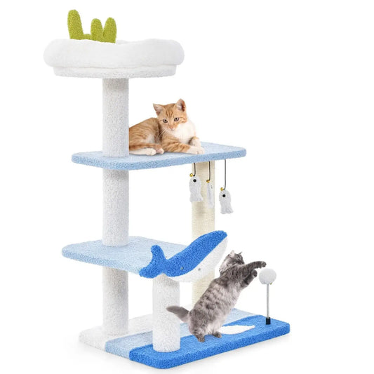 Cat Tree DORTALA Ocean-Themed 3-levels - Blue / L / UNITED KINGDOM