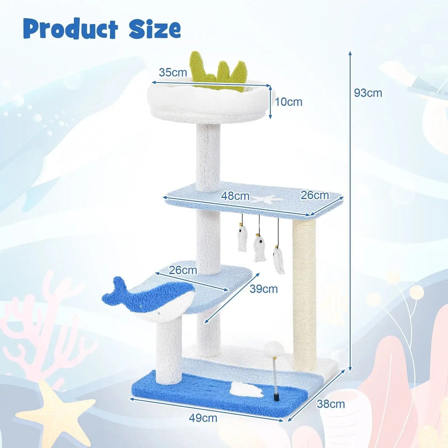 Cat Tree DORTALA Ocean-Themed 3-levels - Blue / L / UNITED KINGDOM
