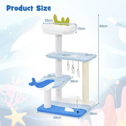 Cat Tree DORTALA Ocean-Themed 3-levels - Blue / L / UNITED KINGDOM