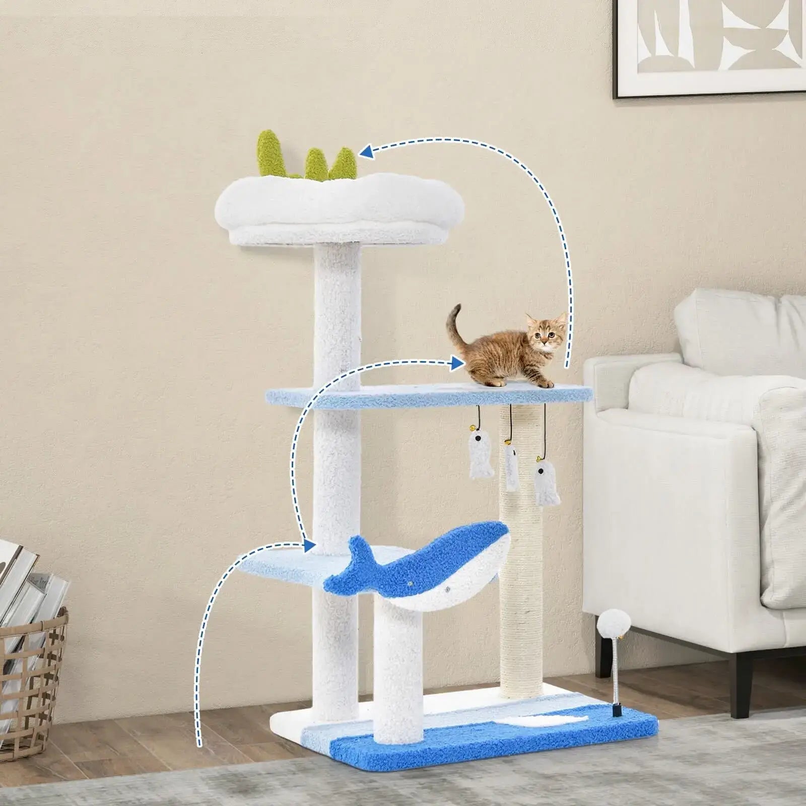 Cat Tree DORTALA Ocean-Themed 3-levels - Blue / L / UNITED KINGDOM