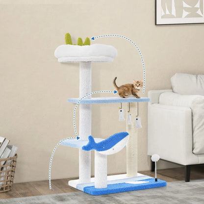 Cat Tree DORTALA Ocean-Themed 3-levels - Blue / L / UNITED KINGDOM