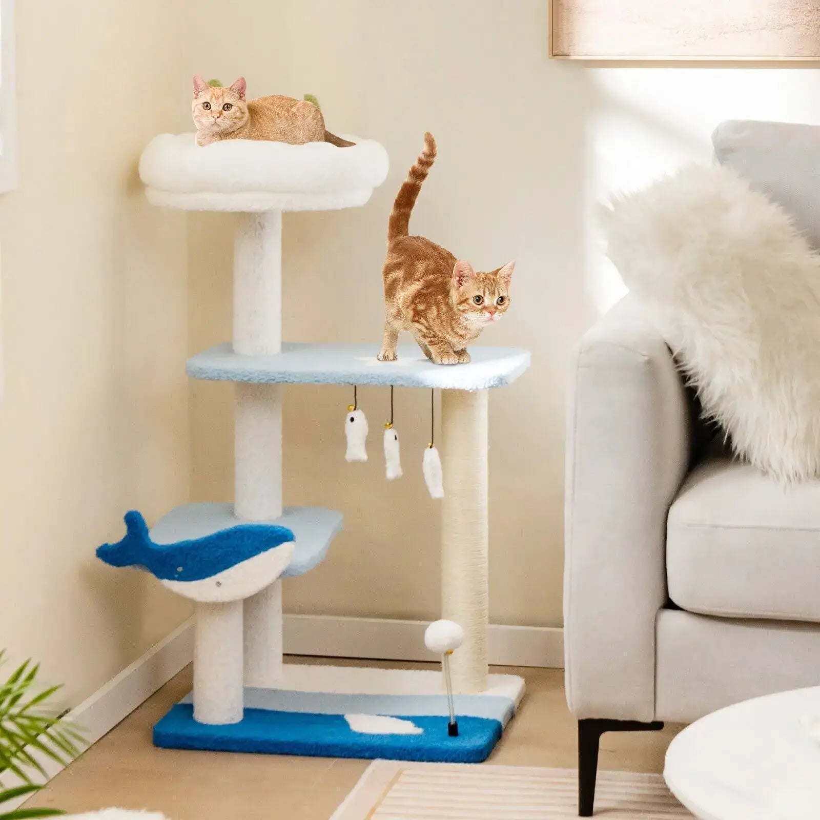 Cat Tree DORTALA Ocean-Themed 3-levels - Blue / L / UNITED KINGDOM