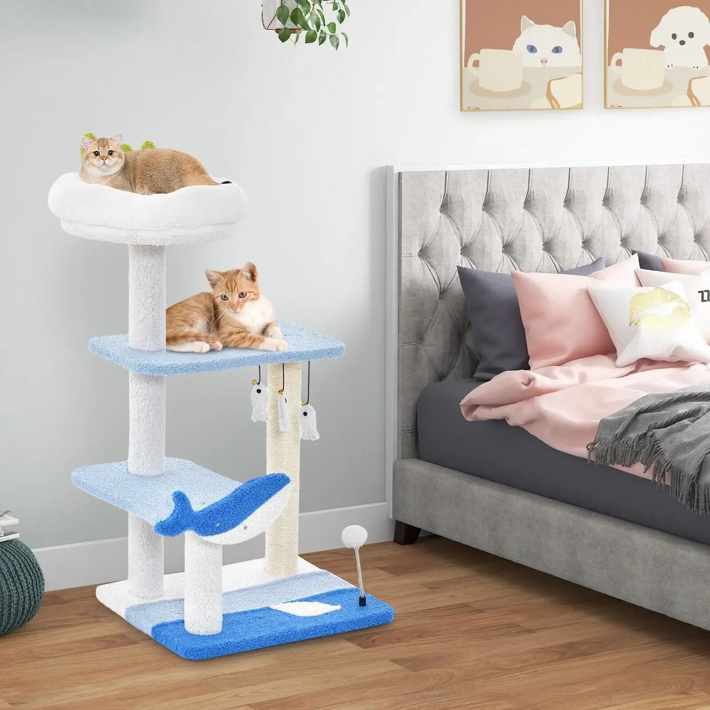 Cat Tree DORTALA Ocean-Themed 3-levels - Blue / L / UNITED KINGDOM