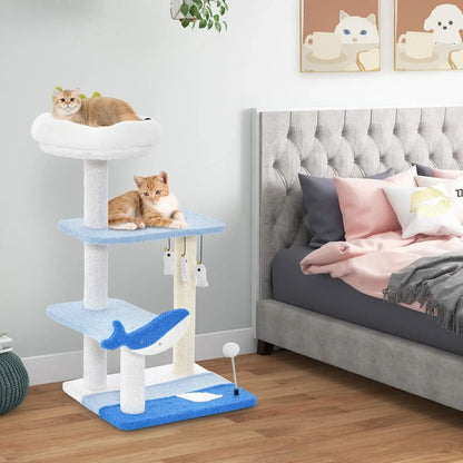 Cat Tree DORTALA Ocean-Themed 3-levels - Blue / L / UNITED KINGDOM