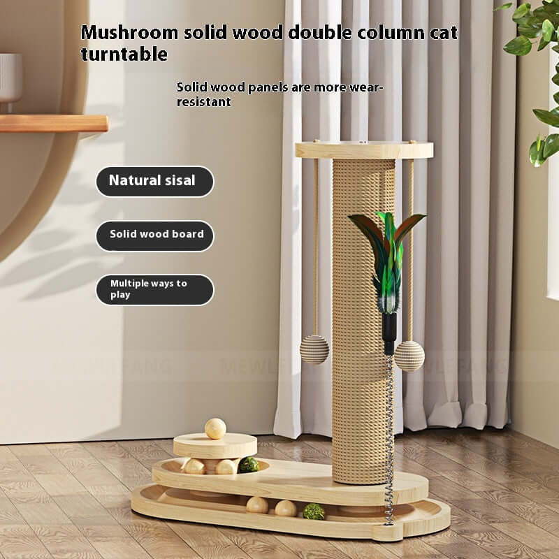 Cat Turntable Scratching Post Solid Wood - Just4Pets