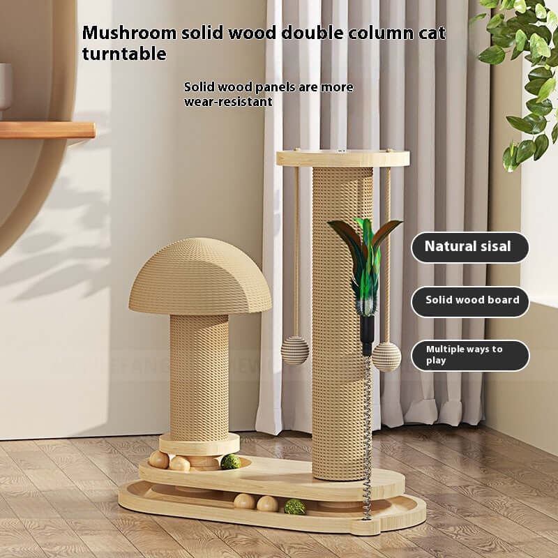 Cat Turntable Scratching Post Solid Wood - Just4Pets