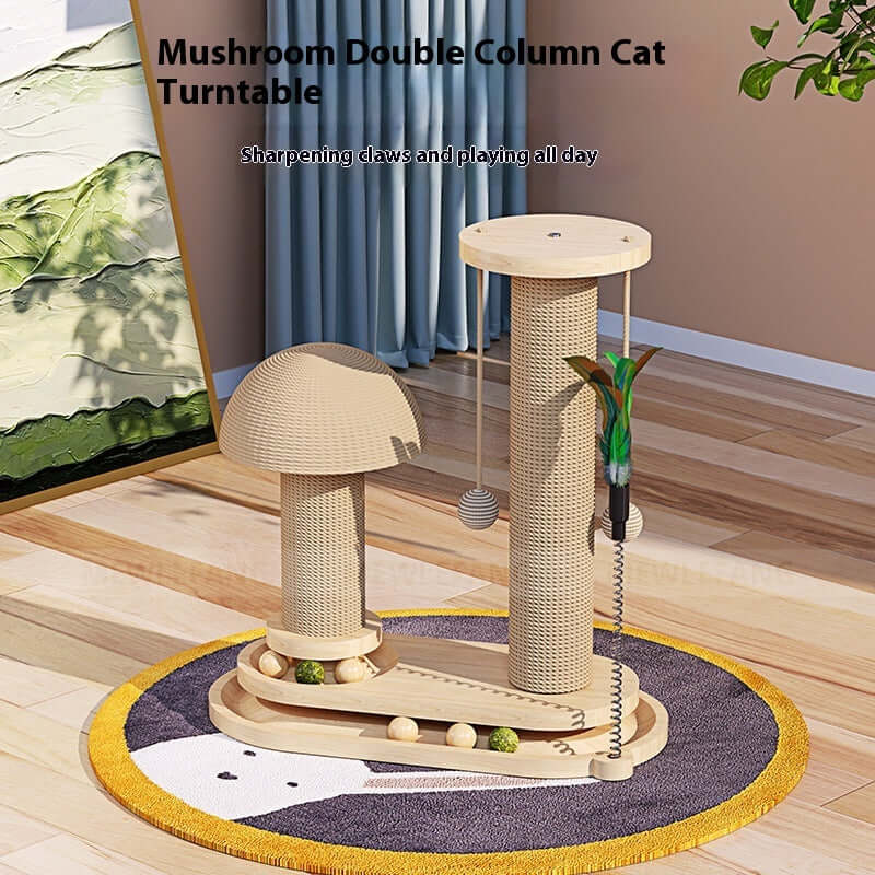 Cat Turntable Scratching Post Solid Wood - Just4Pets