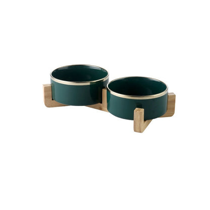 Ceramic cat food bowl - Green double B / 13CM - Cat Bowl
