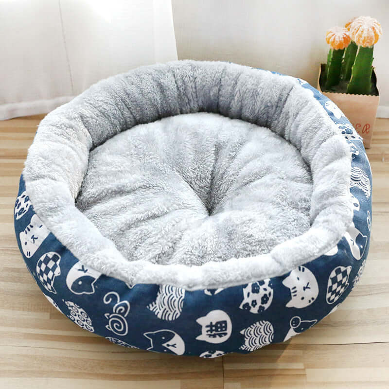 Dog And Cat Round Bed - Blue / L - Pet Bed