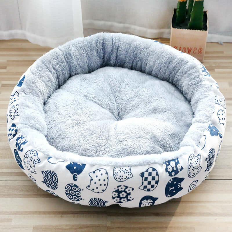 Dog And Cat Round Bed - White / L - Pet Bed