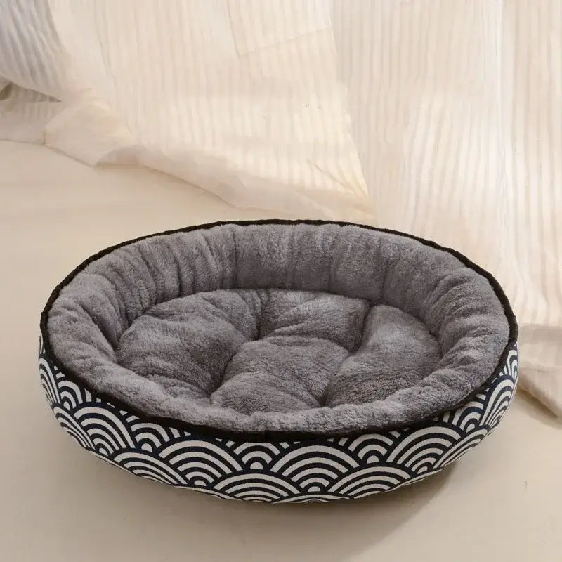 Dog Bed with Cushion,Double Sides and Soft Cotton Basket - Wave / S 40x30cm