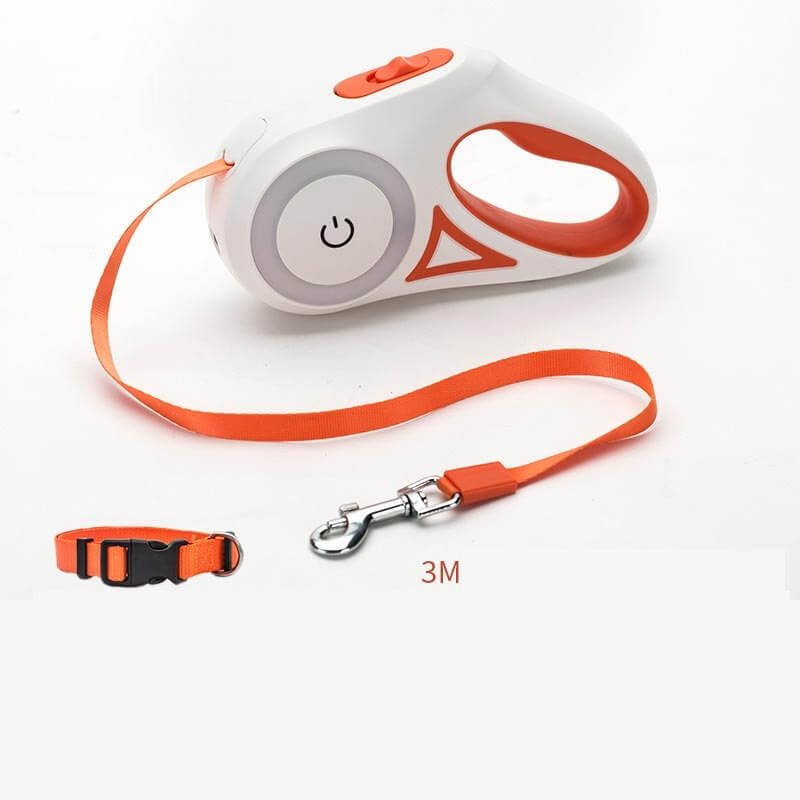 Dog Leash Retractable and Automatic - Orange 3M / Tow rope and small collar - Dog leash