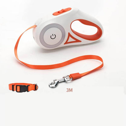 Dog Leash Retractable and Automatic - Orange 3M / Tow rope and small collar - Dog leash
