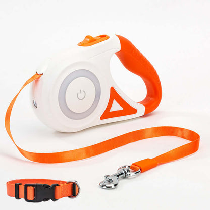 Dog Leash Retractable and Automatic - Orange 5M / Tow rope and small collar - Dog leash
