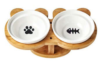 Cat Bowl Ceramic Double with Holder