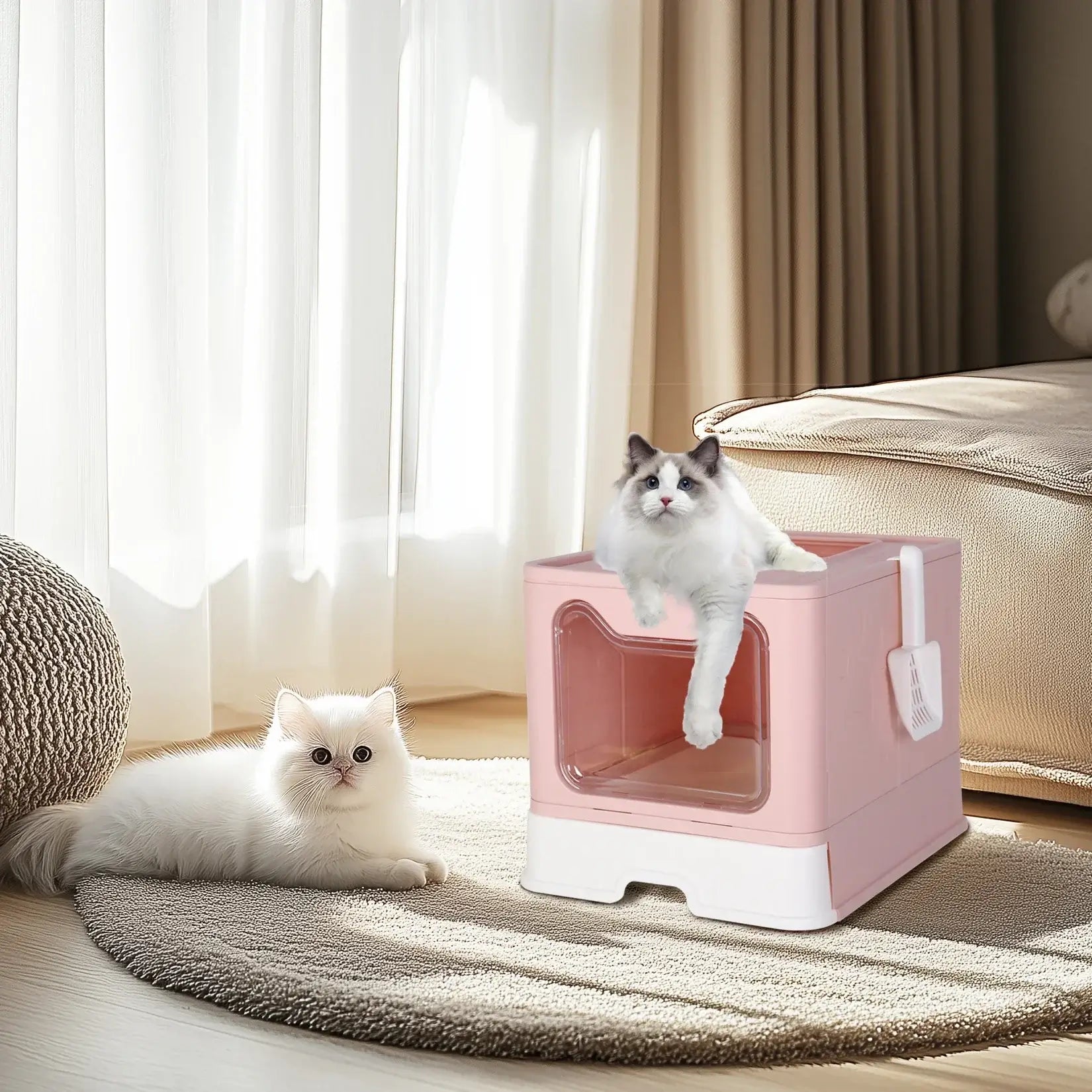 Large Enclosed Cat Litter Box with Scoop & Tray -Foldable - Just4Pets