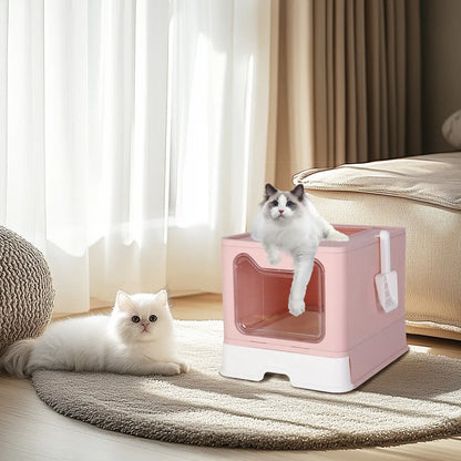 Large Enclosed Cat Litter Box with Scoop & Tray -Foldable - Just4Pets