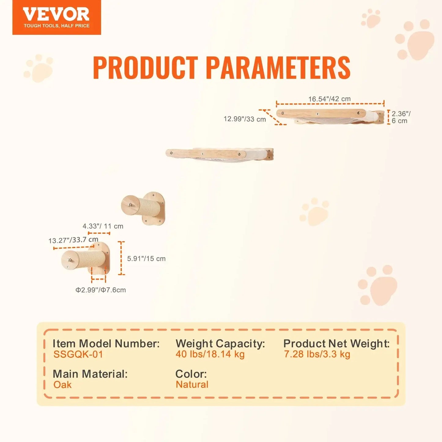 VEVOR Cat Wall Mounted Shelves and Perches with Jumping Boards - 3sets / Poland